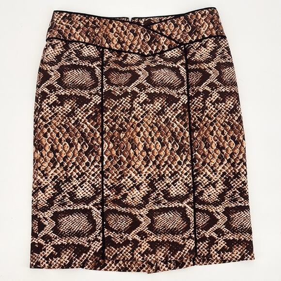 Nanette Lepore Women’s Black Brown Snakeskin Print Pencil Skirt Size 4 - Picture 1 of 9